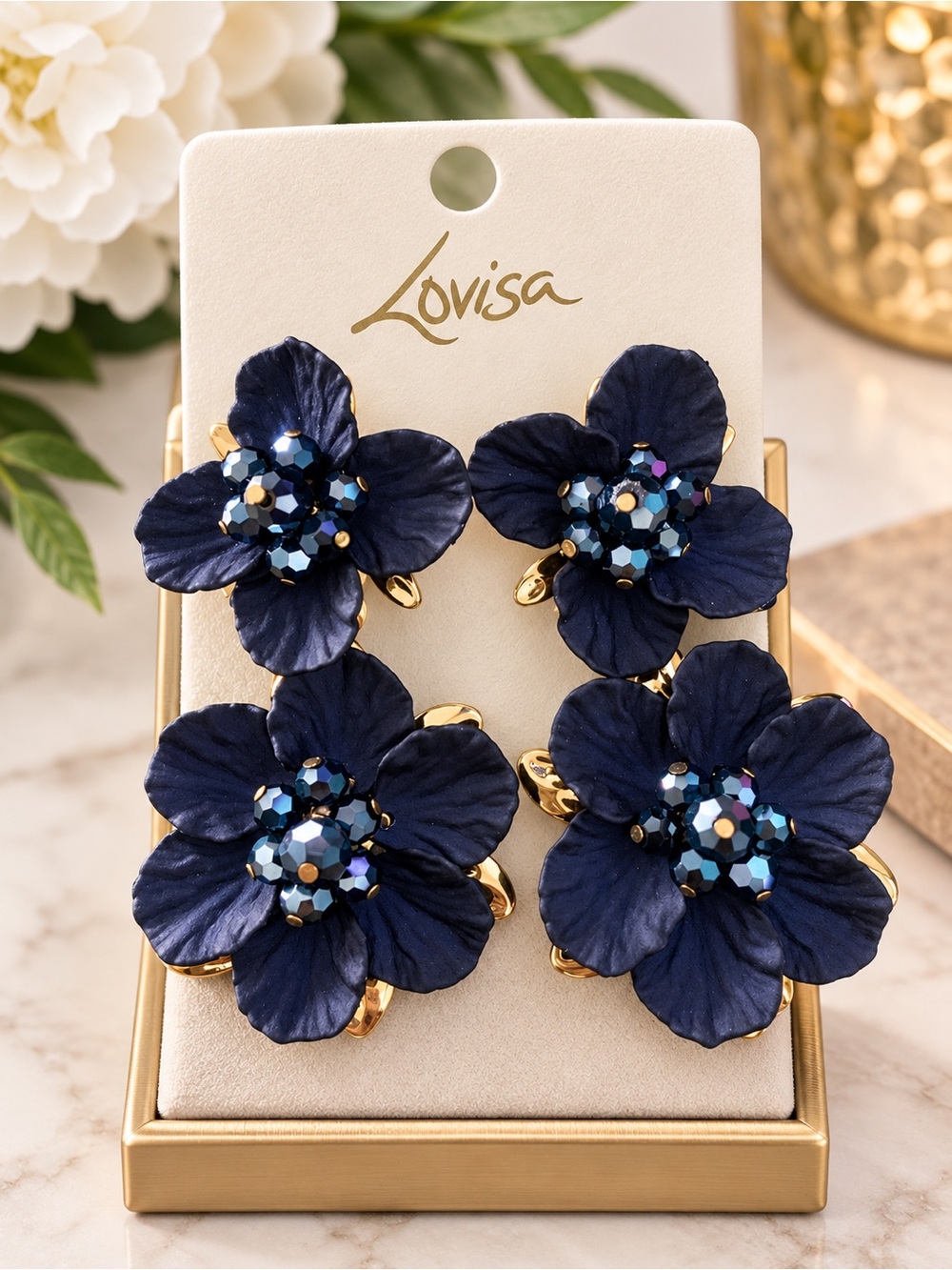 Lovisa Navy Blue Floral Cluster Earrings - Sparkling Petal Design